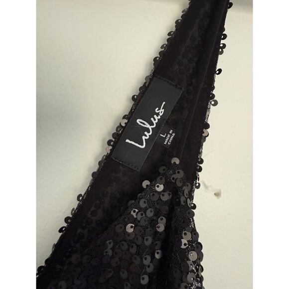 Lulus Womens Cocktail Black Sequins Dress Large Back Halter‎ Holiday Party Goth - Picture 5 of 16